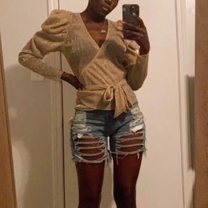 Slashed denim biker short